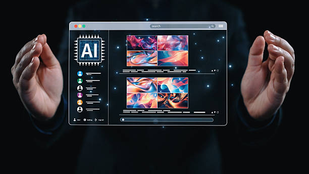 AI platform generating art images with dynamic interface. AI-generated content appears in image gallery artificial intelligence view. Genrative AI loading multiple image from AI design engine. Elide